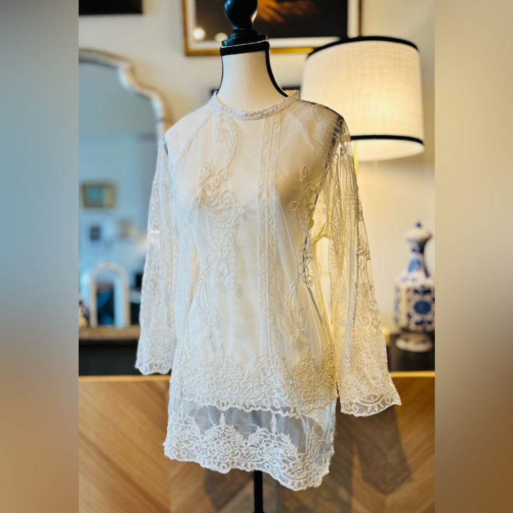 DEX Lace Blouse sz L - Picture 4 of 13
